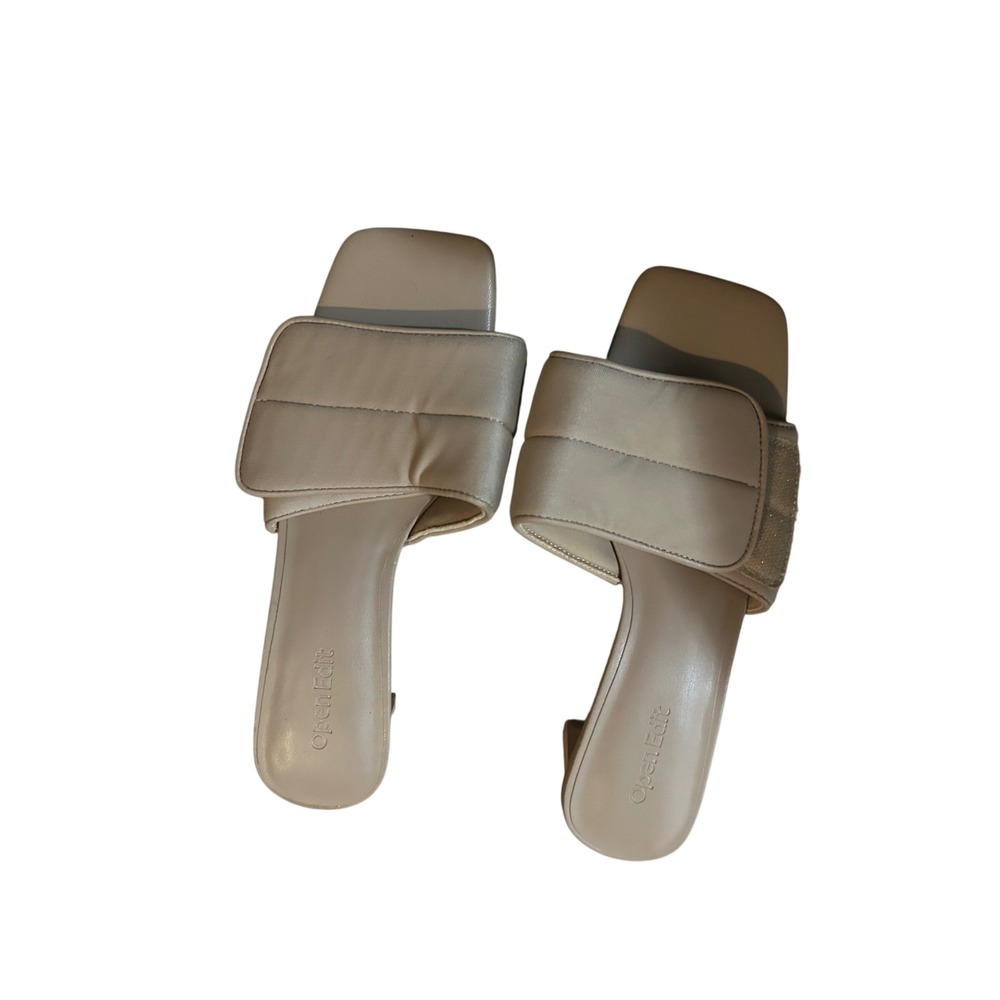 Open Edit Cava Beige Padded‎ Square Toe Block Heel Slide Sandals Womens Size 6M